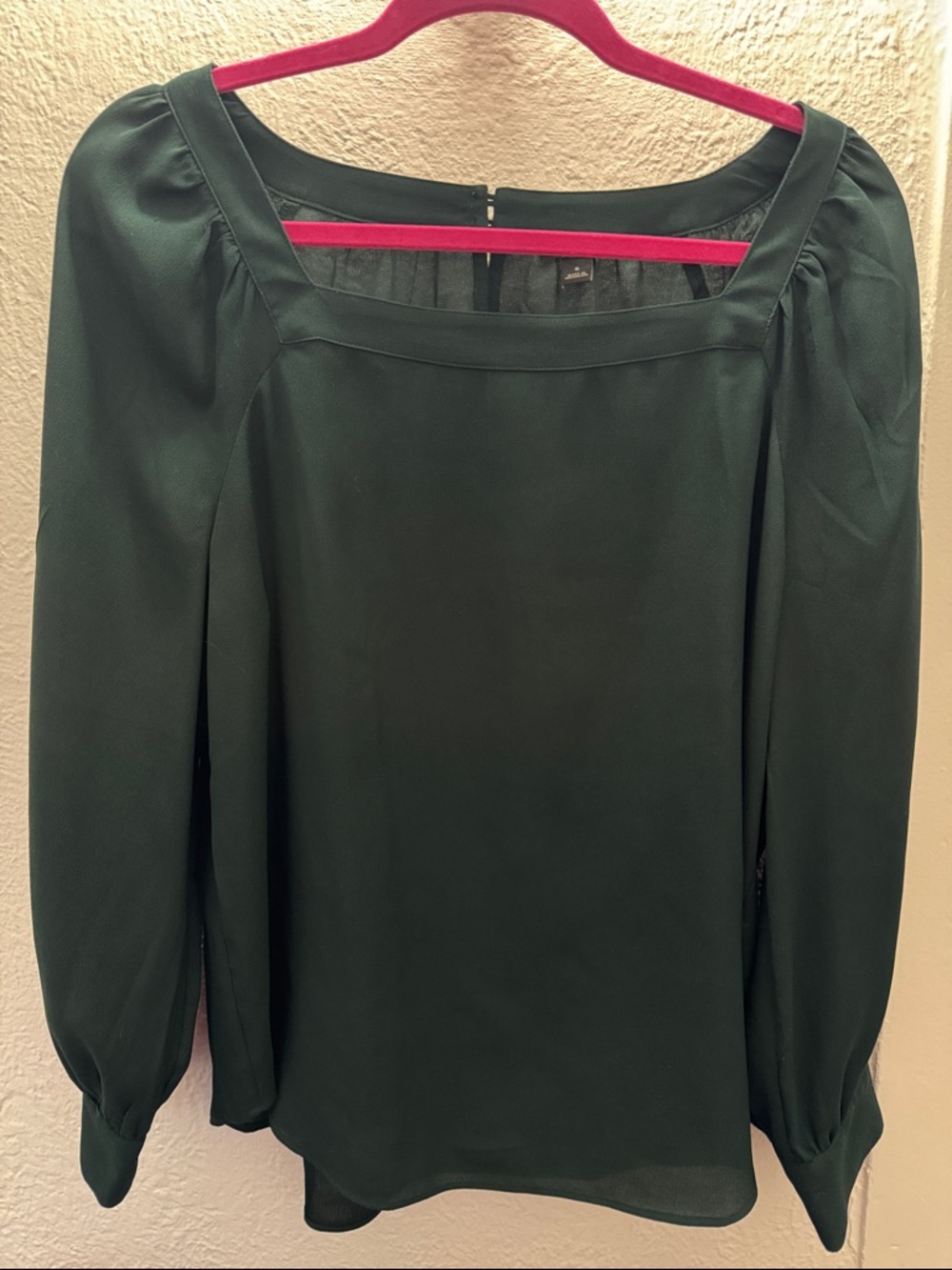 Ann Taylor Dark Green Square Neck Long Sleeve Blouse